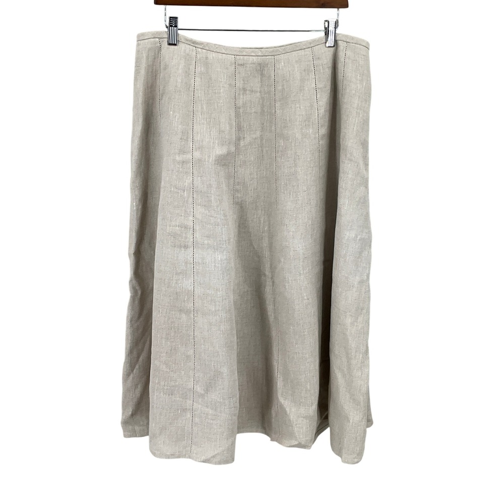 Talbots Skirt Womens 16W Beige Linen Classic Minimalist Midi Breathable Timeless